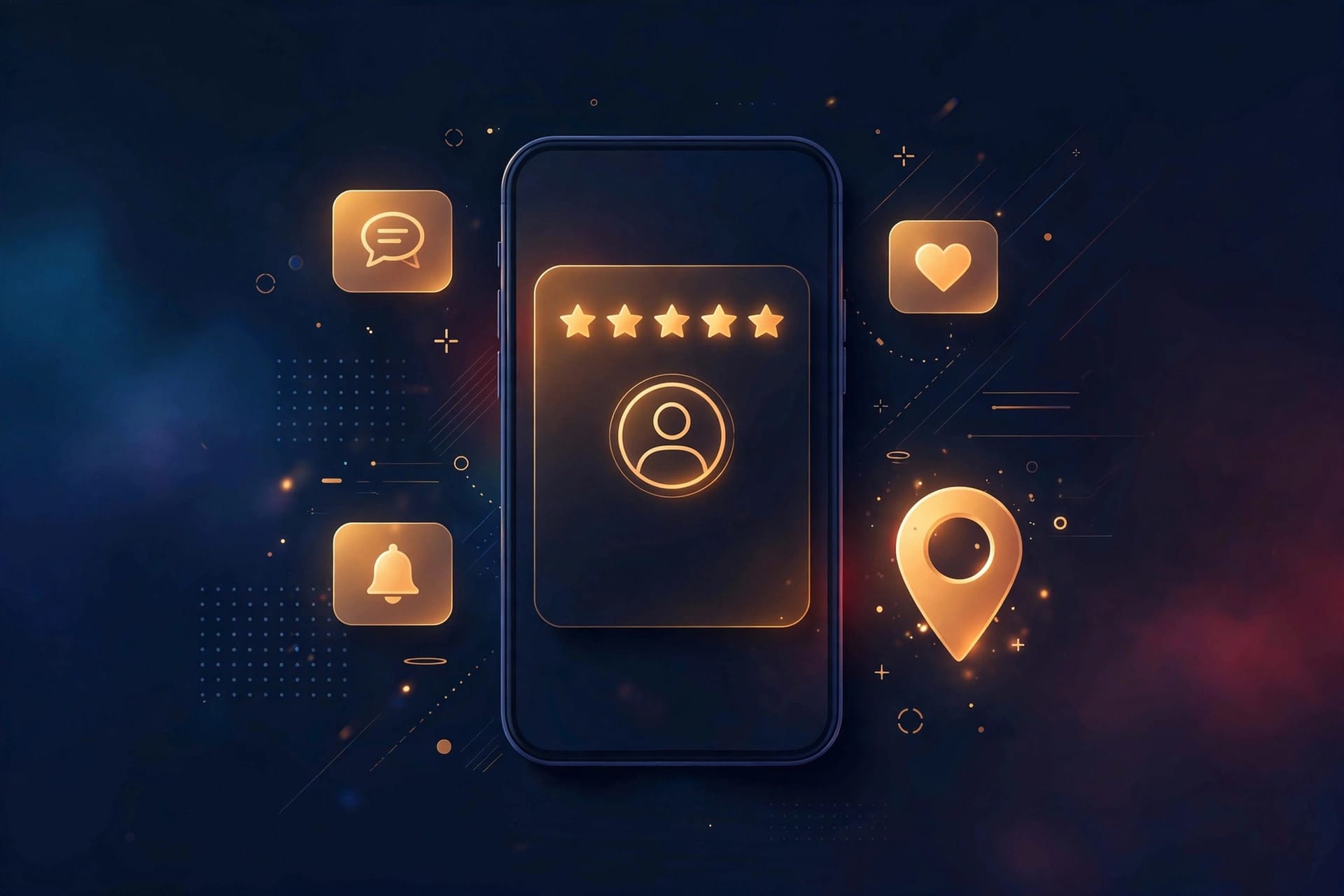 How to Get More Google Reviews for Your UK Small Business in 2026 Illustration of a smartphone showing a five-star Google review rating with a map pin, representing getting more Google reviews for a UK small business
